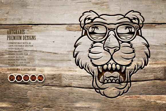 Download Cool Tiger Head with Glasses Silhouette - Tiger Collection