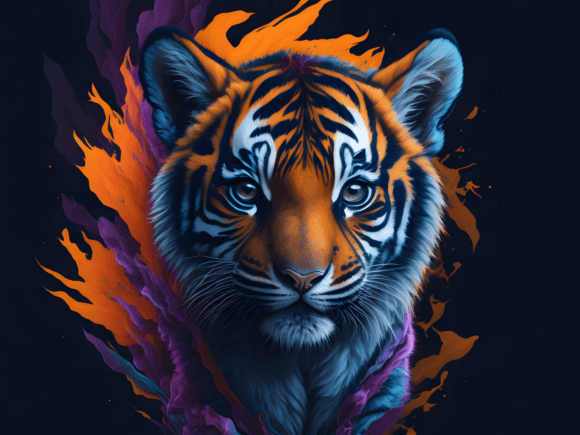 Download Cute Floral Tiger Illustration Art 4 - Tiger Collection