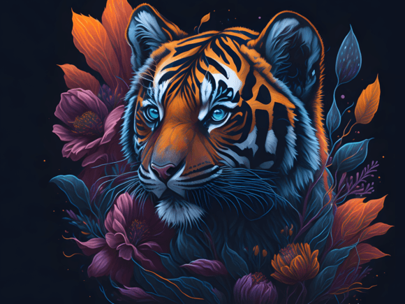 Download Cute Floral Tiger Illustration Art 7 - Tiger Collection