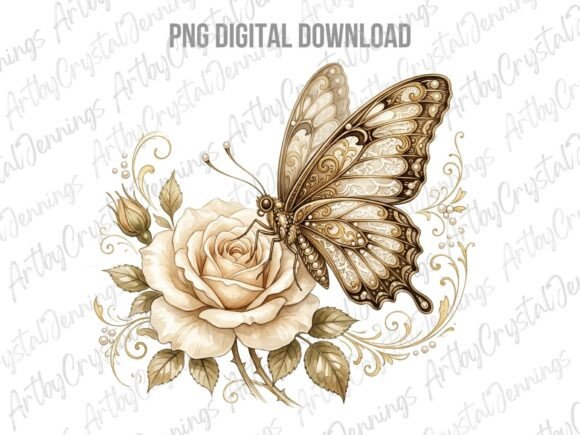 Download Vintage Butterfly and Roses PNG - Butterfly Collection